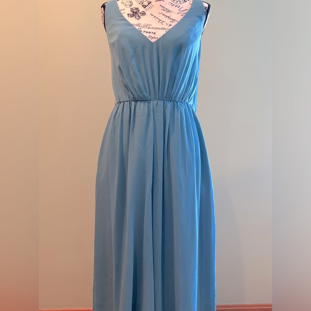 David’s Bridal chiffon tank jumpsuit, teal blue size 10, NWT
